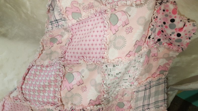 Handmade Pink /& Gray Elephant Quilt Set C-72