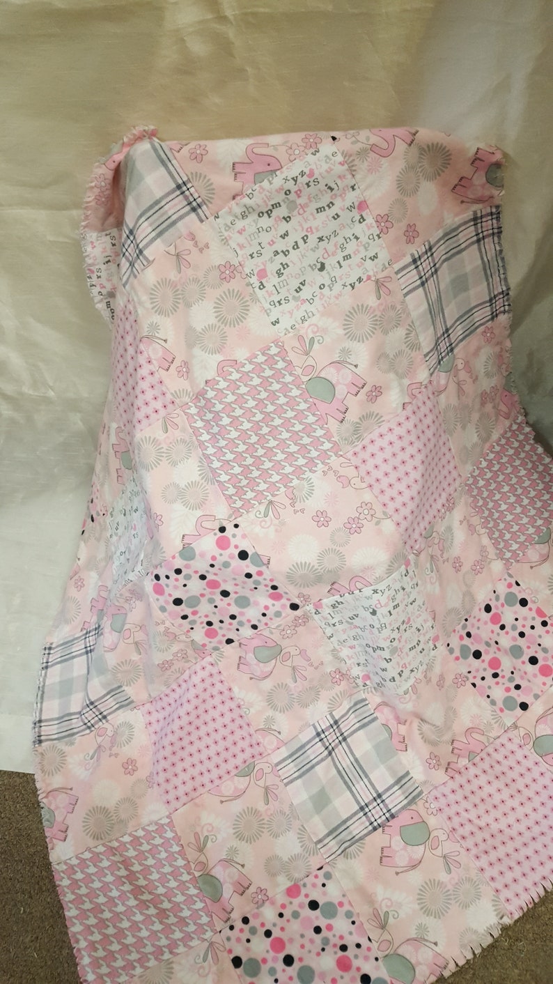 Handmade Pink /& Gray Elephant Quilt Set C-72