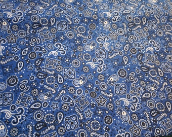 1 Yard - Flannel Fabric Blue Bandana #5