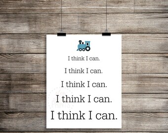 I think I Can, DIGITAL DOWNLOAD, Train Decor, Typographic Art, Boy Nursery Wall Art, Boy Room Decor, Train Art