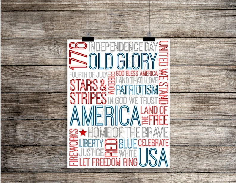 Fourth of July Subway Art, DIGITAL DOWNLOAD, Independence Day Subway Art, 4th of July Printable, Typographic Art, America Subway Art image 1