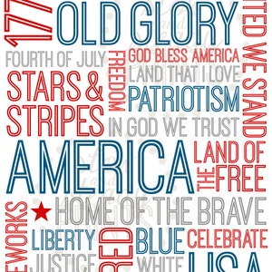 Fourth of July Subway Art, DIGITAL DOWNLOAD, Independence Day Subway Art, 4th of July Printable, Typographic Art, America Subway Art image 2