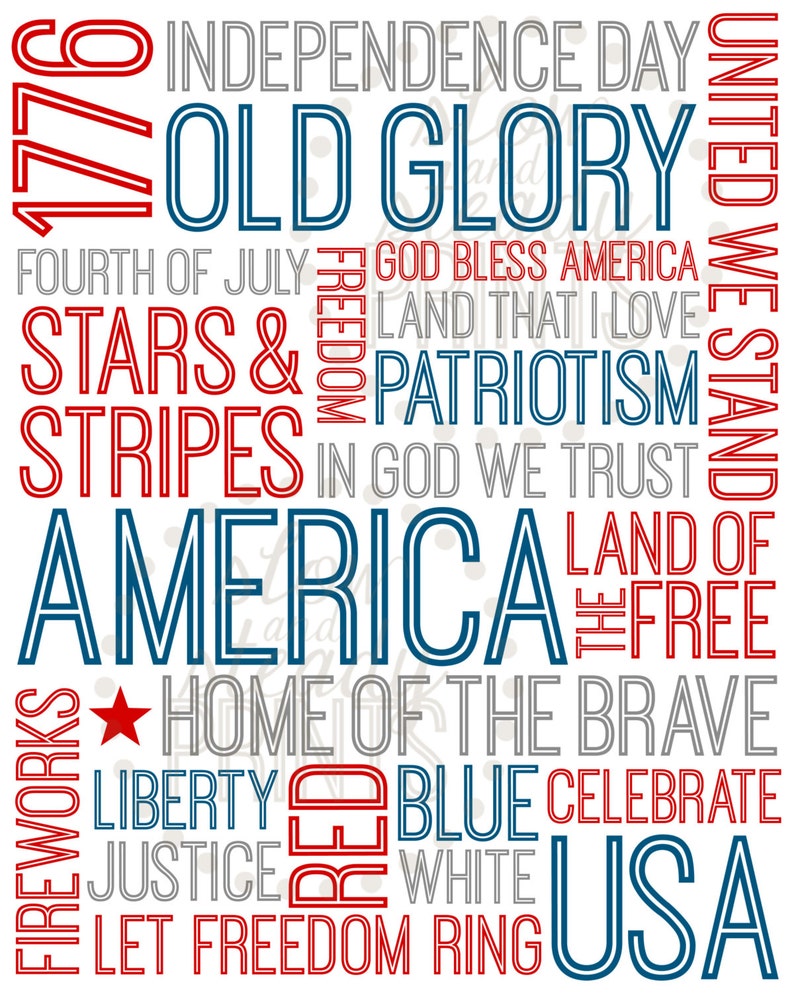 Fourth of July Subway Art, DIGITAL DOWNLOAD, Independence Day Subway Art, 4th of July Printable, Typographic Art, America Subway Art image 2