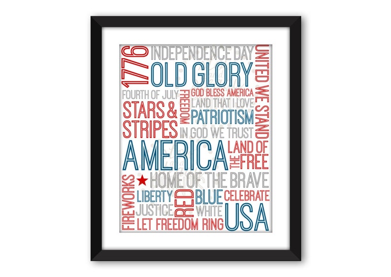 Fourth of July Subway Art, DIGITAL DOWNLOAD, Independence Day Subway Art, 4th of July Printable, Typographic Art, America Subway Art image 3