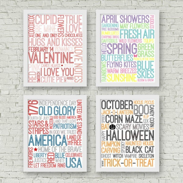 Subway Art Bundle, DIGITAL DOWNLOAD, Printable Wall Art, Seasonal Wall Decor, Typographic Art, Holiday Subway Art, Holiday Decorations