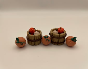 Handmade Fall Figurines: Wooden Barrel and Pumpkin Figurines