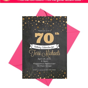 70th Birthday Chalkboard Invitation, Personalized 70th Chalkboard, 70 and fabulous, 70th anniversary party, Milestone Birthday, PRINTABLE