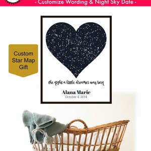 Benutzerdefinierte Sternkarte Herz, Sternbild Karte, personalisierte Sternbild Poster, Nachthimmel Druck, neues Baby Geschenk, Kinderzimmer Wandkunst DRUCKBAR, JPG