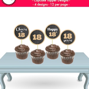 Toppers Cupcake 18esimo compleanno, Topper Cupcake fai da te, Decorazioni del 18esimo compleanno STAMPABILE, Toppers Cupcake Compleanno ragazza, Toppers Cupcake oro