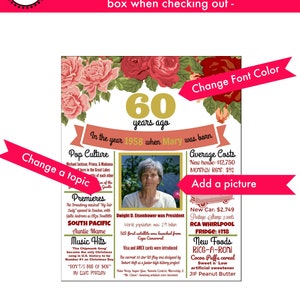60th Birthday Gift for Mom, 60th Birthday Decorations, 60th Anniversary, 60 Years Ago, 60th Birthday Gifts, 60th Birthday Poster, PRINTABLE image 3