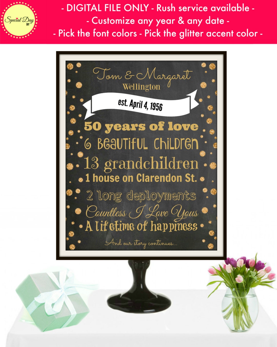 50th Wedding Anniversary Sign, Anniversary Gift for Grandparents, Gold ...