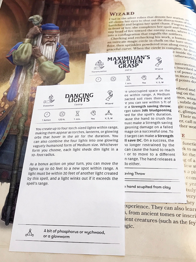 Custom Wizard Spell Cards Dungeons and Dragons DnD 5e Etsy