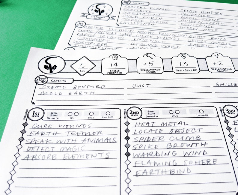 Druid Custom Character Sheet DnD 5e Printable and | Etsy