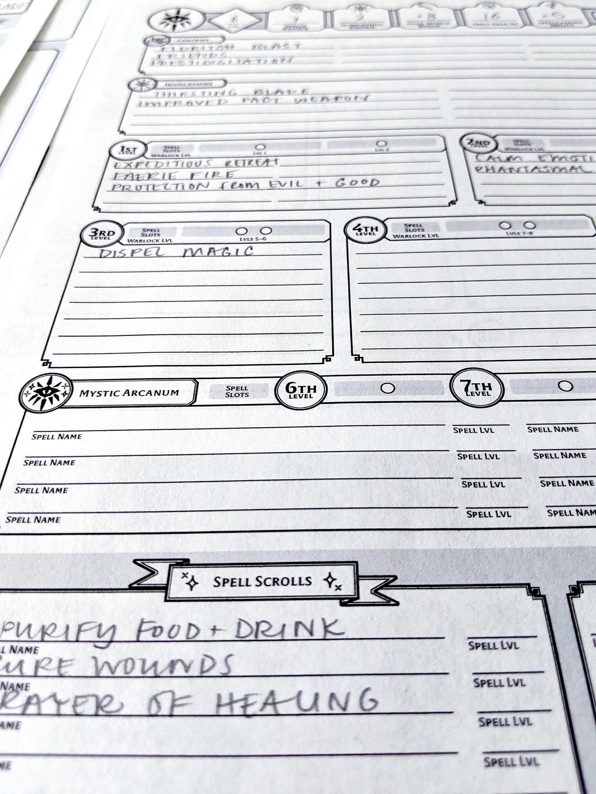 Dnd Warlock Spell 5e Sheet