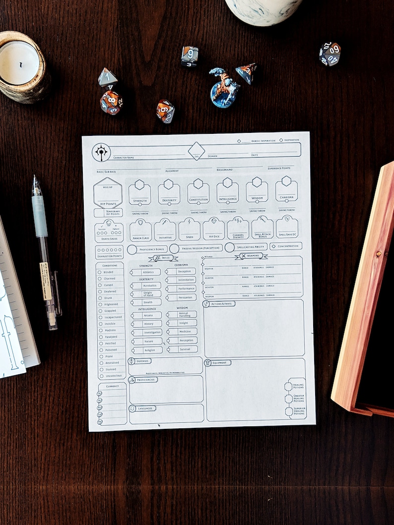 Cleric Custom Character Sheet Printable and Form-Fillable image 1