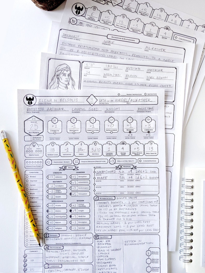 paladin custom character sheet dnd 5e printable and etsy