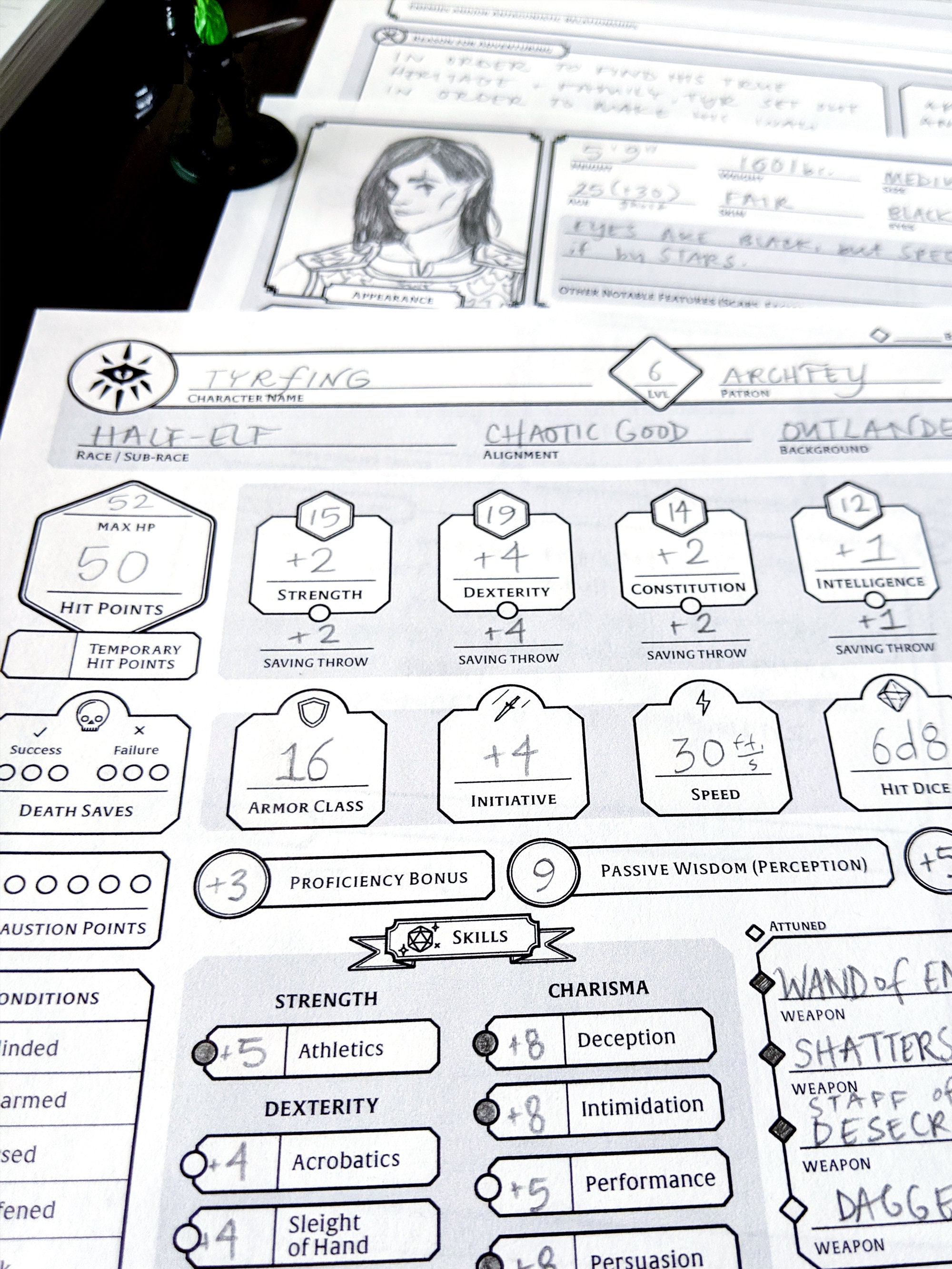 warlock custom character sheet dnd 5e printable and etsy