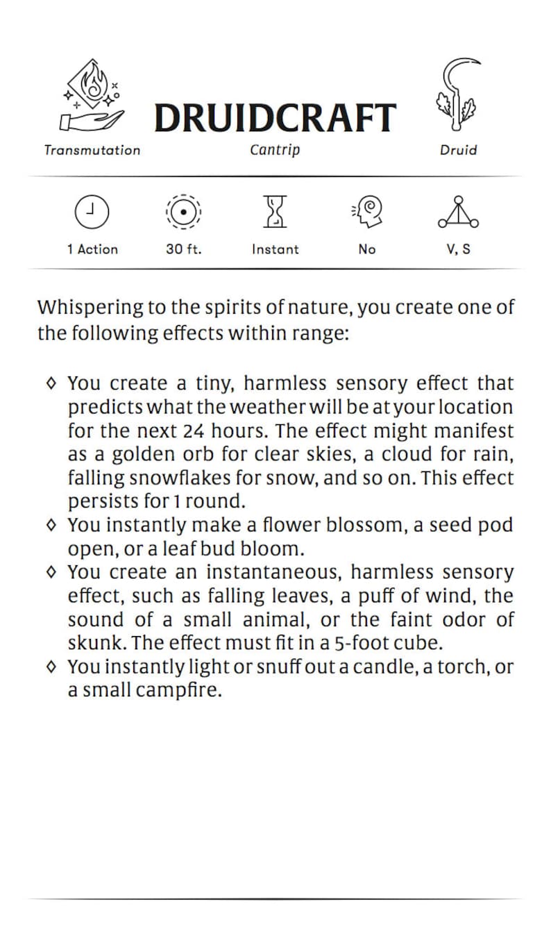 Custom Druid Spell Cards Dungeons and Dragons DnD 5e | Etsy