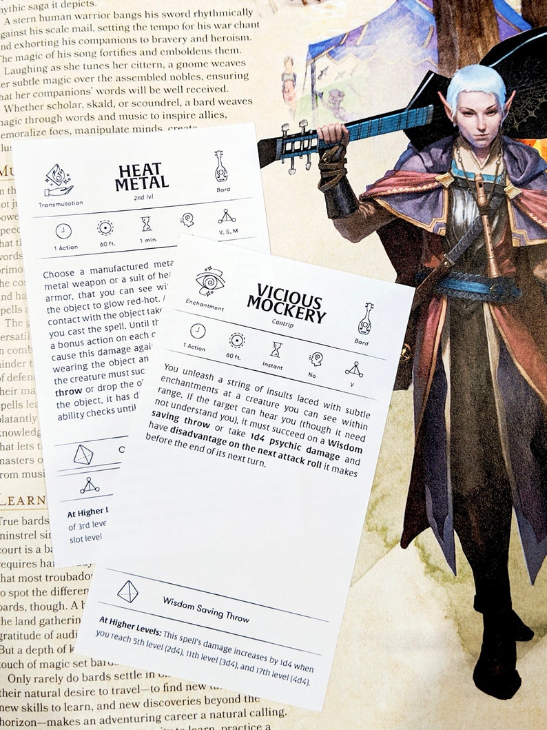 Custom Bard Spell Cards Dungeons and Dragons DnD 5e