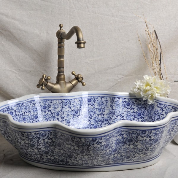 TheOne- Handmade porcelain tin-glazing vessel sink  - "Daisy"