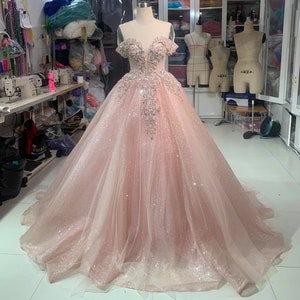 Baby pink top sparkly prom dress