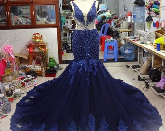 Blaue Abendkleidung - Abendkleid - Hochzeitskleid - Luxuskleid