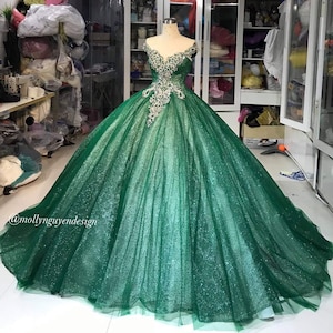 Green Ballgown Green Glitter Dress Green Sparkly Dress Evening Dress ...