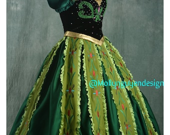 Anna Coronation-kostuum geïnspireerd, Disney-prinseskostuum, Anna Coronation-jurk applicatieborduurwerk