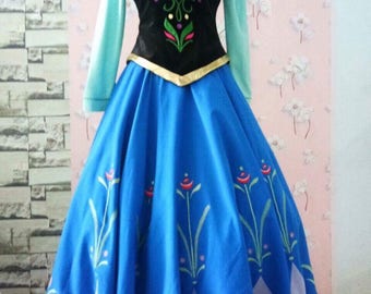 Anna Travel embroideries Adult Costume Cosplay, Frozen costume, Disney Costume, Disney Inspired