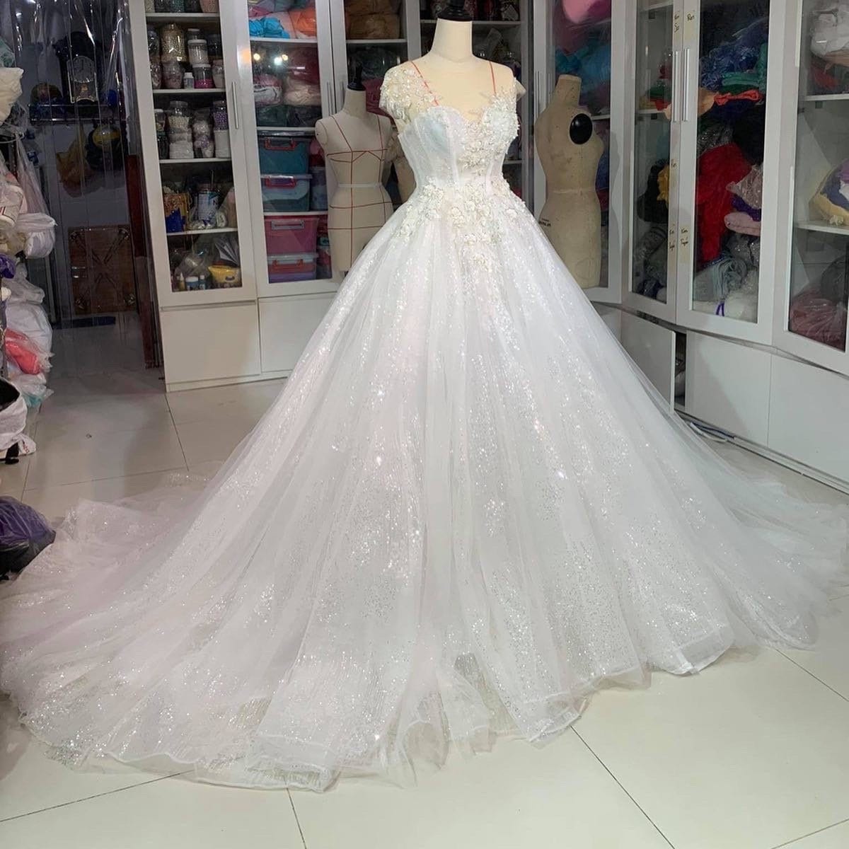 Luxury Wedding Dress Glitter Wedding Dress White Glitter Etsy