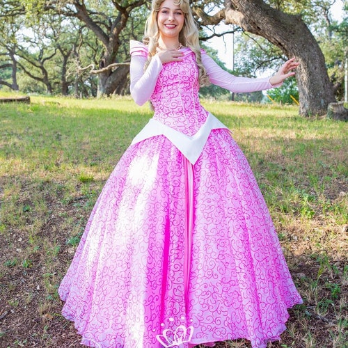 princess aurora dress Aurora Princess Cosplay Costume Sparkling Pink Gown COSFUN