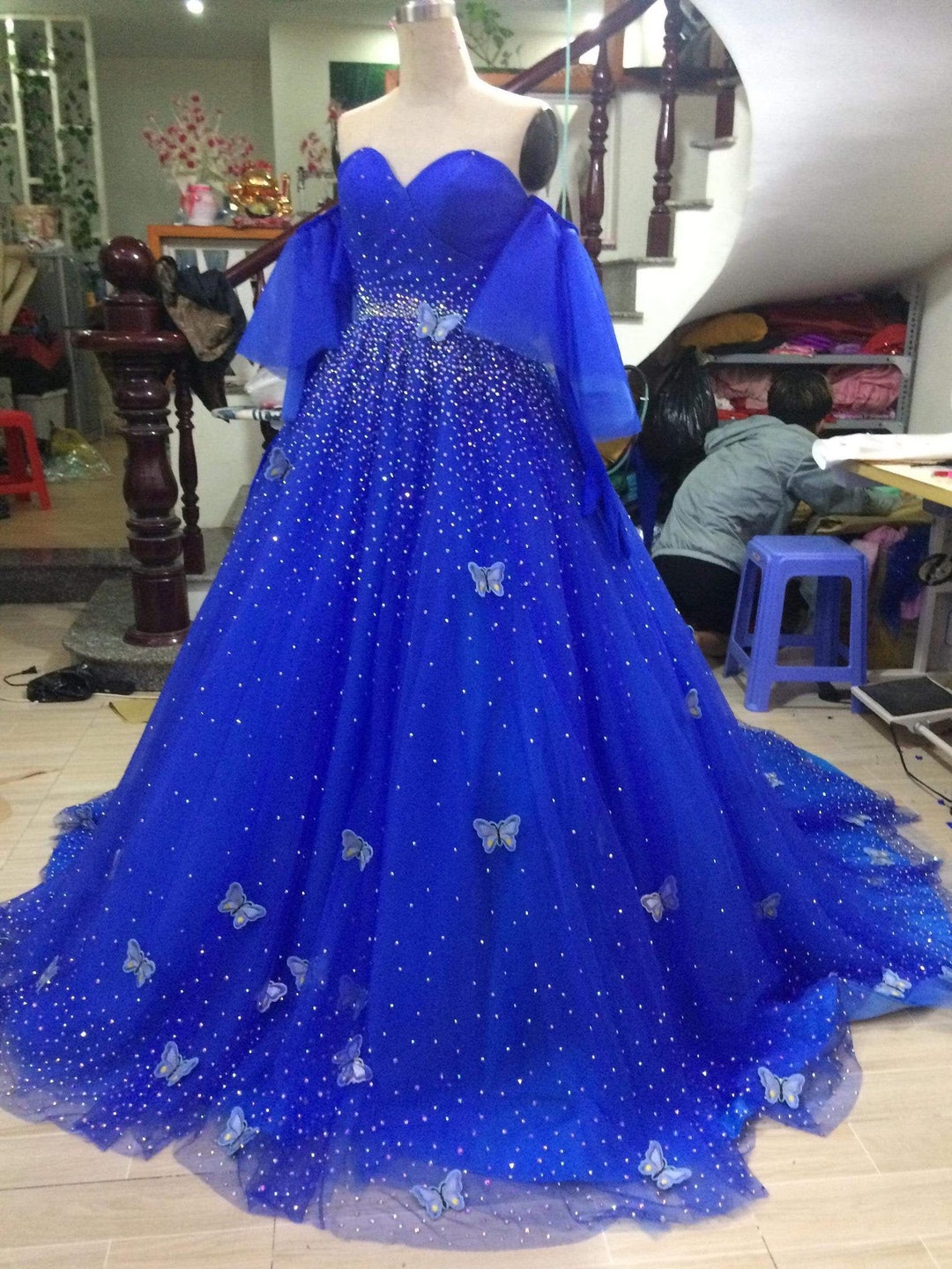 Crystals Princess Dress Blue Dress Sparkly Dress Fairy Dress Fantasy ...