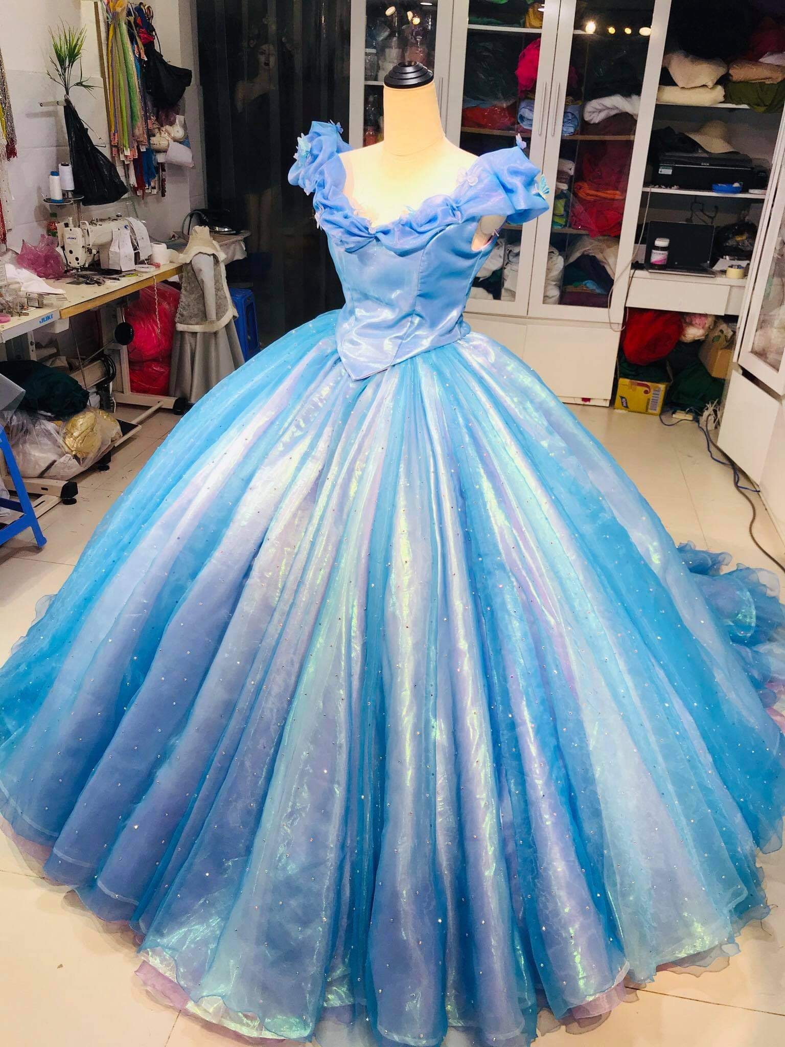Cinderella Aschenputtel Disney Cosplay Kostüm Abend-kleid lang long Ball Film 