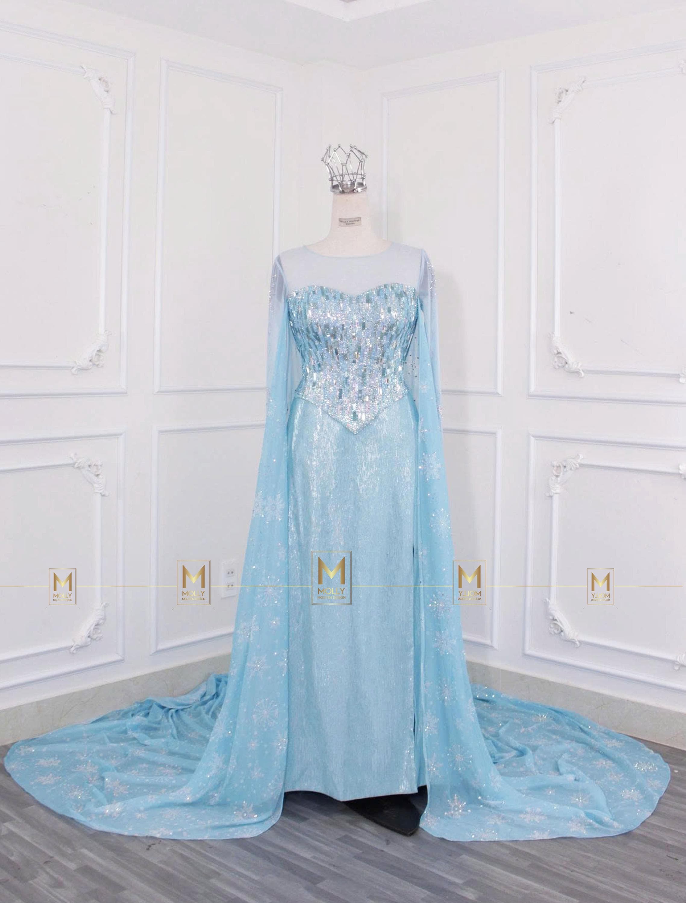 Tacobear Vestito Elsa Frozen Costume Principessa Bambina Con Elsa Parrucca Corona Bacchetta Vestito Principessa Per Compleanno Halloween Carnevale Natale Cosplay (100 - Foto 7