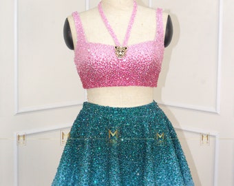 Conjunto completo de abalorios de 1989 de inspiración rosa y azul para espectáculo, traje de época, disfraz de cosplay