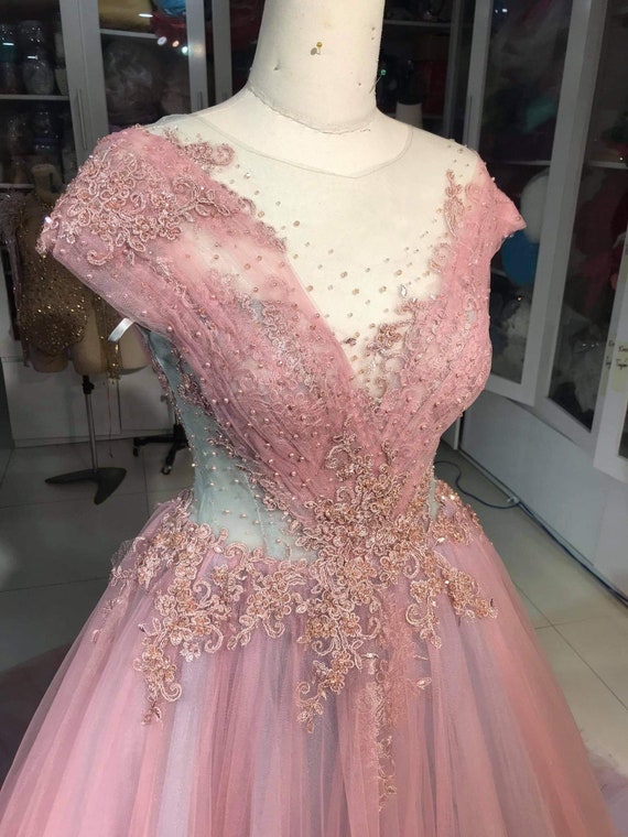 Full Length Pink Rose Dress Rose Pink Dress Prom Dress Pink Rose