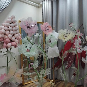 Set Big Flowers, Large Organza flowers, Free-Standing Giant Poppy Flower, Parties/Wedding Floral Decor, Big Flowers Studio Decor image 6