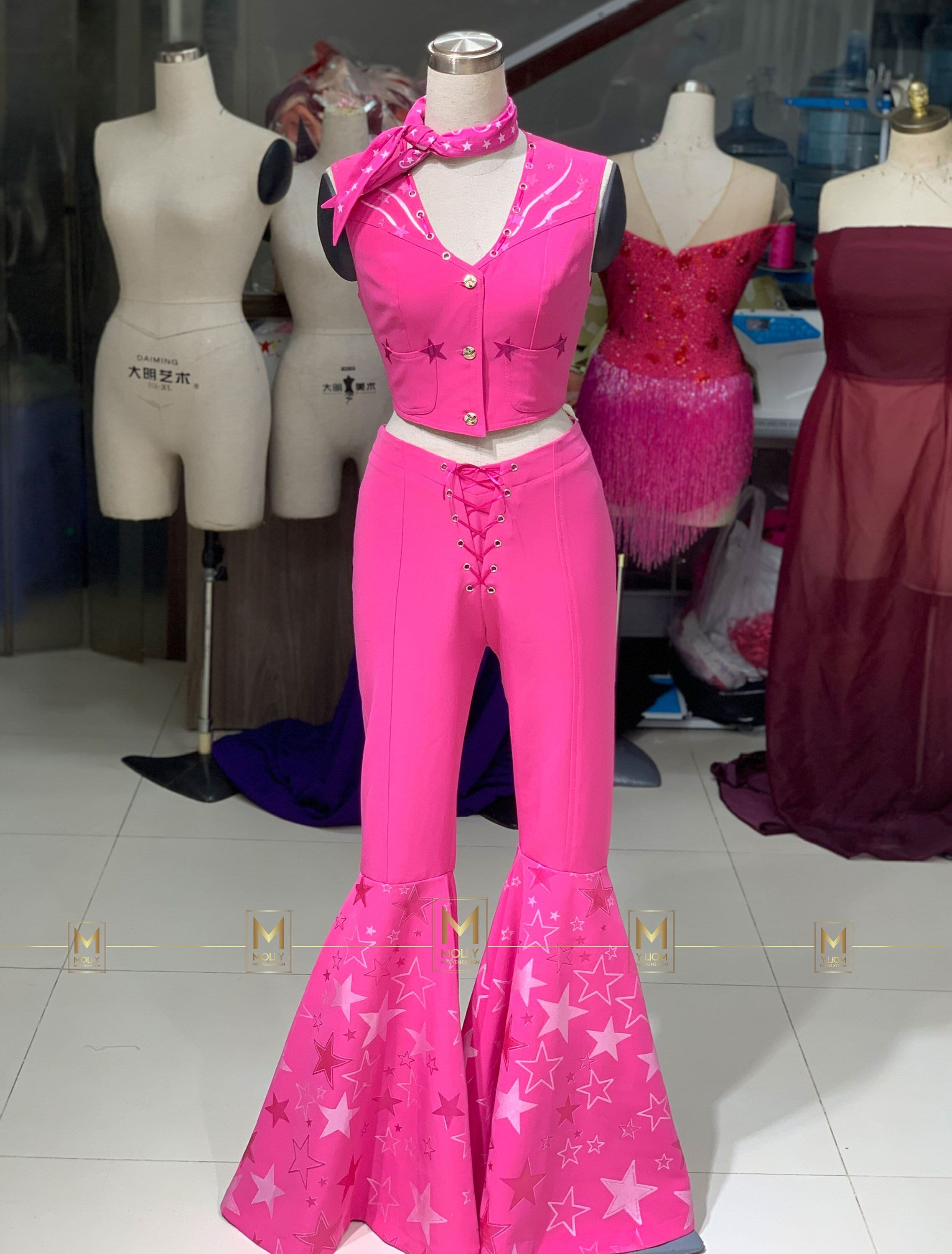 Disfraz de Barbie Vaquera rosa brillo para mujer
