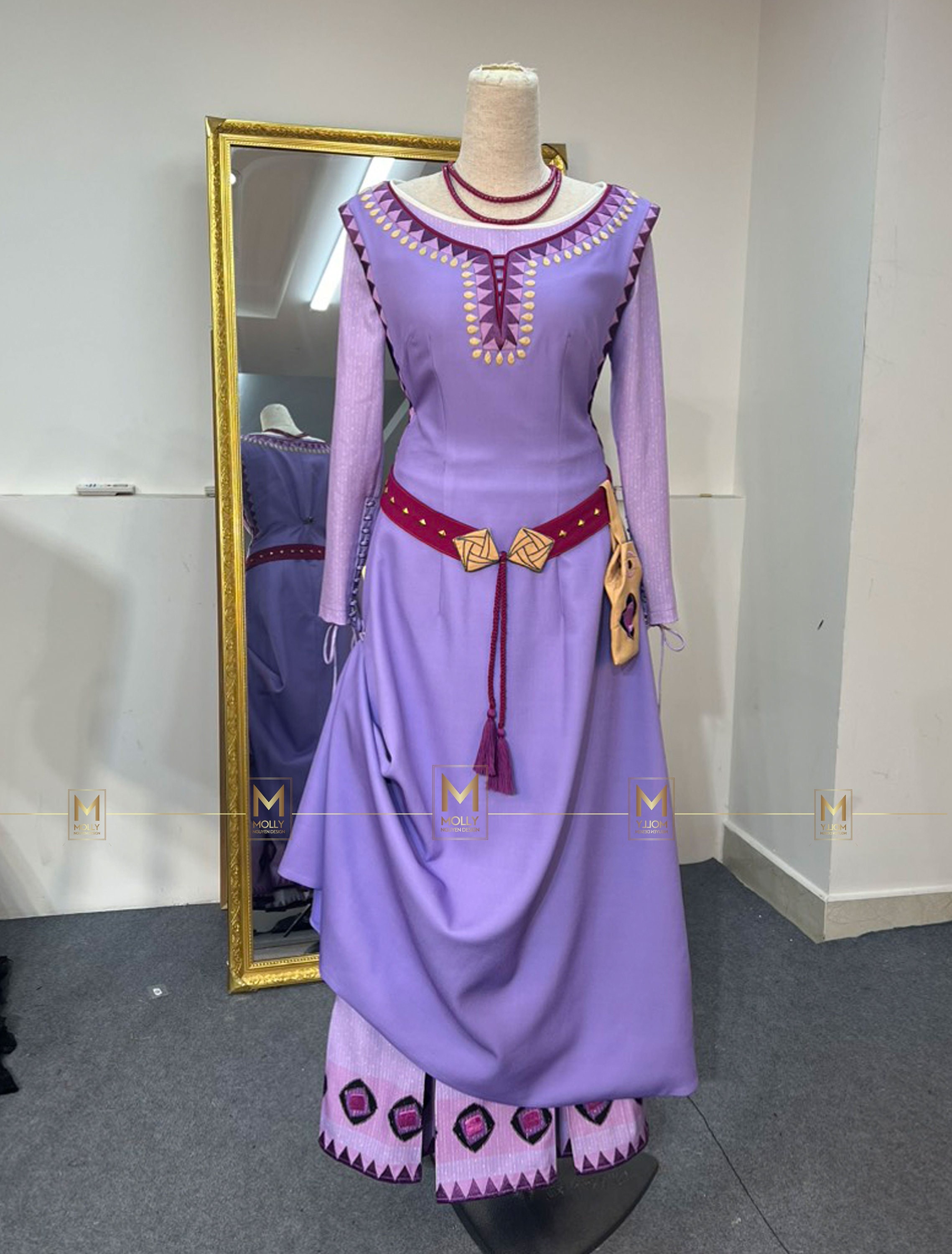 Disney Movie Wish Asha Cosplay Costume Asha Princess Purple Long Dress  Cosplay Halloween Masquerade Costume for Women Girl