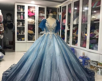 Blue Ballgown - Prom Dress - Blue Prom Dress - Wedding Dress - Evening Dress- Sparkly Dress