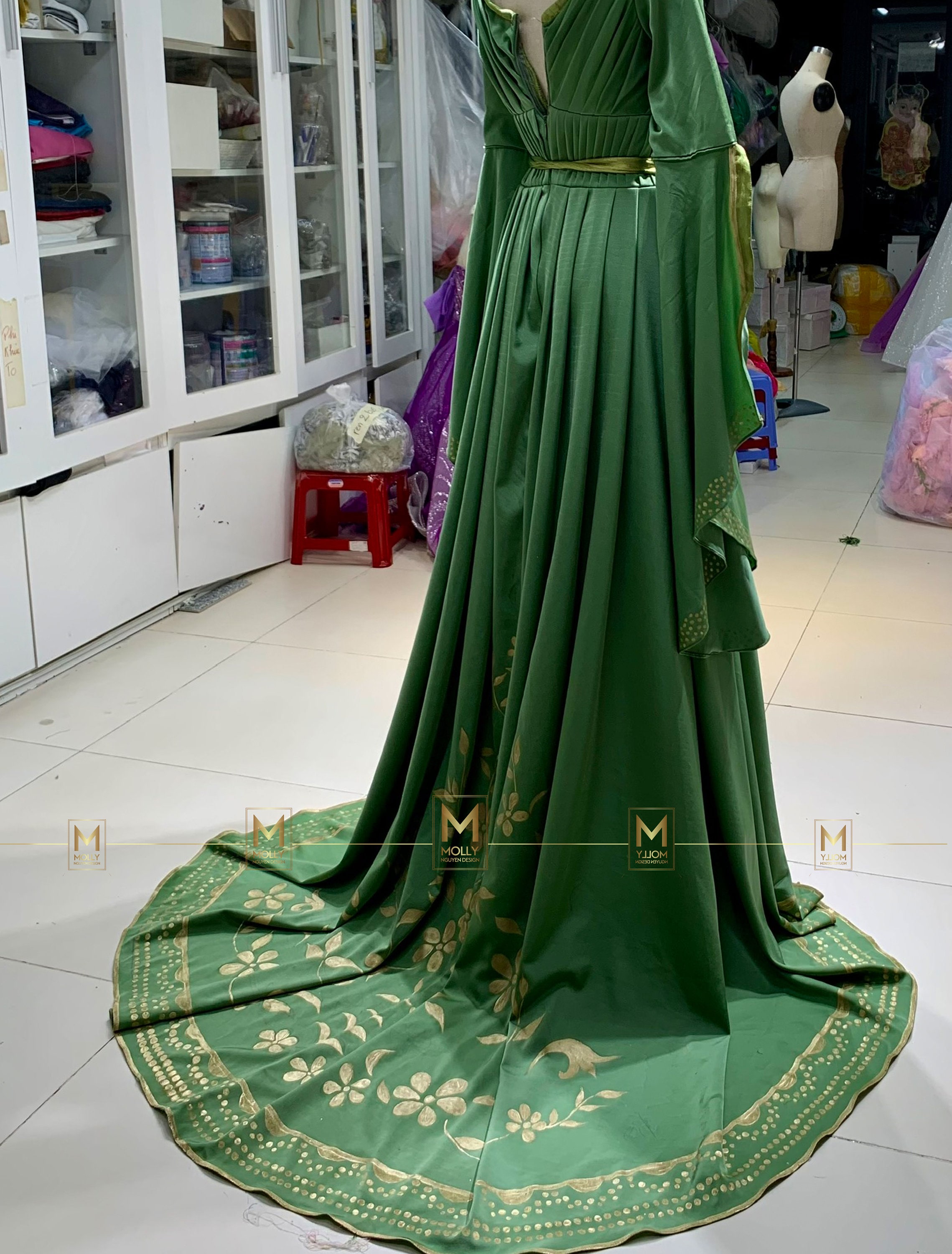 princess leia green dress Green and blue cotton silk Short Sleeve Shirt Dress