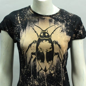 Cockroach T-shirt - Post-apocalyptic Tee -  Hand-Painted Top - Black Bleached Tee - Apocalyptic Survivor - Cosmic Beetle - Insect