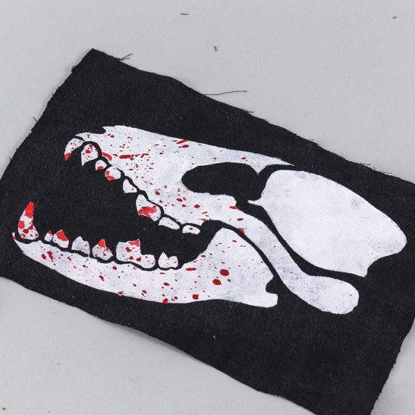 Post Apocalyptic Dog - Canine Skull Patch - Postapoc Sew-On - Handmade Patches - Dead Dog Patch - Skeleton Head - Wolf Skulls - Hand Crafted