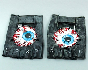 Dystopian Fingerless Gloves - Horror Lover - Creepy Eye Patch - Leather Biker Equip - Eyeball Sew On - Wasteland Accessory - Post Apocalypse