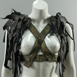 Post Apocalyptic Harness - Leather Pauldrons - Military Freak Costume - Winged Chest Cage - Wasteland Cage Bra - Distressed Luxury - Tank