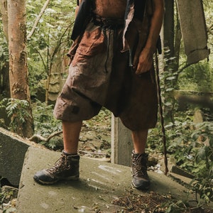 Sjamaanstijl - Postapoc-stam - Hippiebroek - Boho-patchworkbroek - Wasteland-kleding - Bruine hoenders - LARP-kostuum Apocalyps