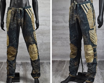 Distressed Trousers - Patchwork Denim Loose Pants - Post Apocalyptic Clothing - Wasteland Attire - Stage Clothing - Dystopian Style