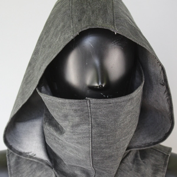 Post Apocalyptic Hood - Urban Rebel Denim Hood - Dystopian Look - Postapoc Muffler - LARP Clothing - Alternative Fashion - Handmade Cowl