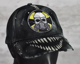 Casquette de baseball tête de mort - tenue punk rock - casquette de camionneur avant-gardiste - casquette à pic sourire effrayant - style post-apocalyptique - chapeau urbain dystopique