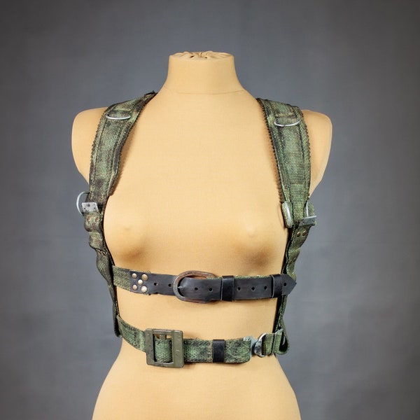 Army Style Harness - Military Straps - Postapoc Body Harness - Post Apocalyptic - Green Tactical Straps - LARP Cage Bra - Wasteland Lingerie